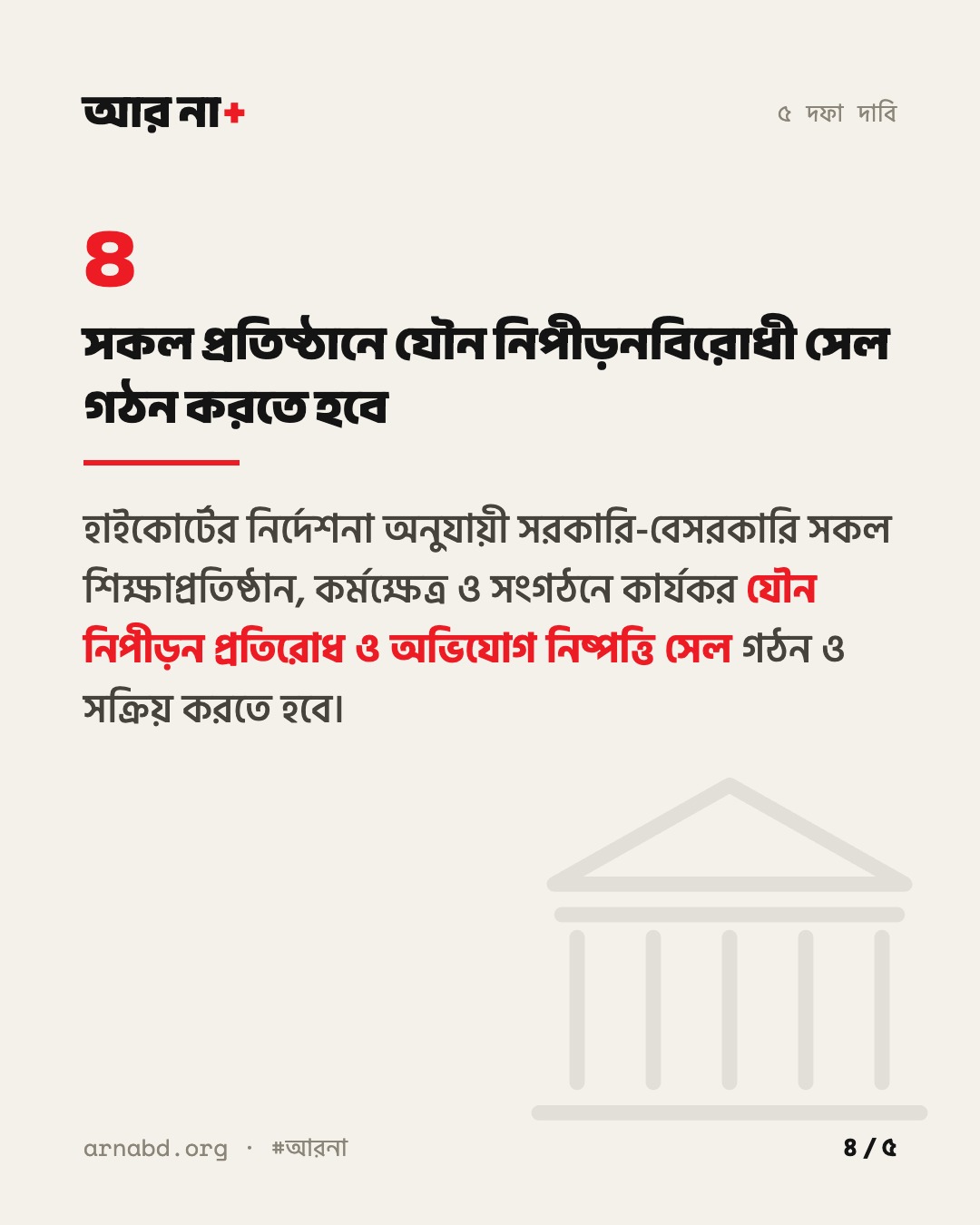 দাবি ৪: সকল প্রতিষ্ঠানে যৌন নিপীড়নবিরোধী সেল গঠন করতে হবে